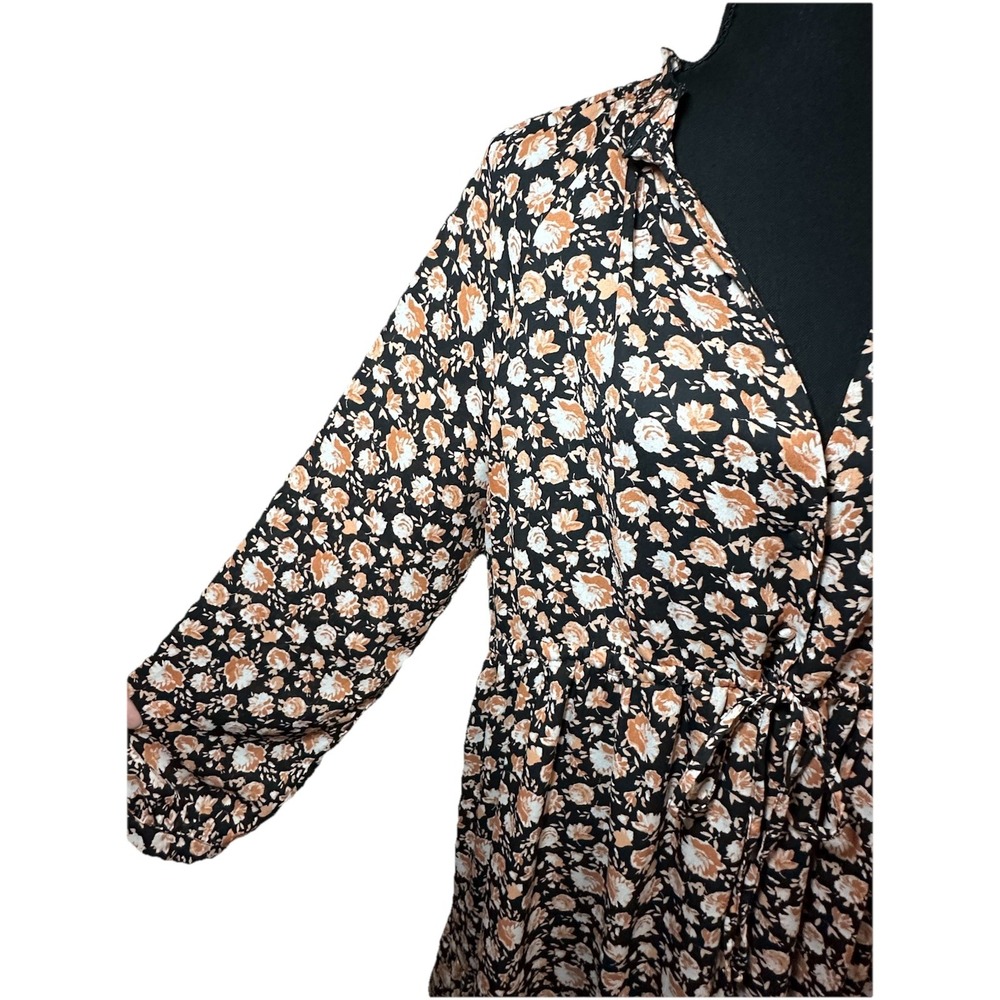 ZARA Women's Floral Long Sleeve Semi Sheer Mini Dress Pink Black Cottagecore MED - Picture 5 of 13
